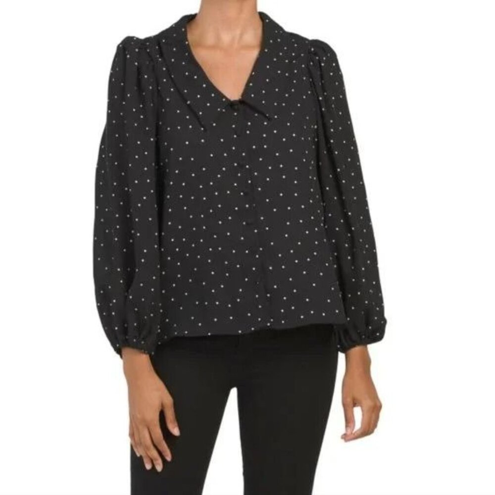 Cece Polka Dot Collared Button Down Top - image 1